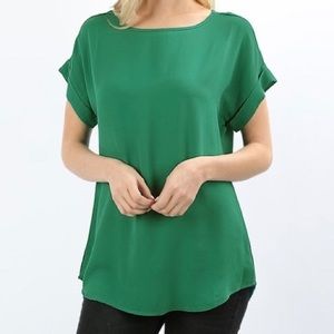 Plus Size Kelly Green Cuffed Sleeve Blouse